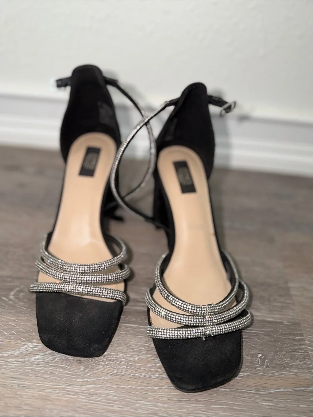 Black Rhinestone Strap Women's Sandals